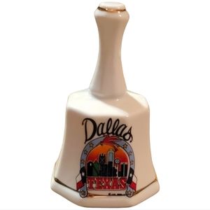 Vtg 1988 JAS Porcelain Bell Dallas Texas Gold Trim Pegasus Flag City Skyline
